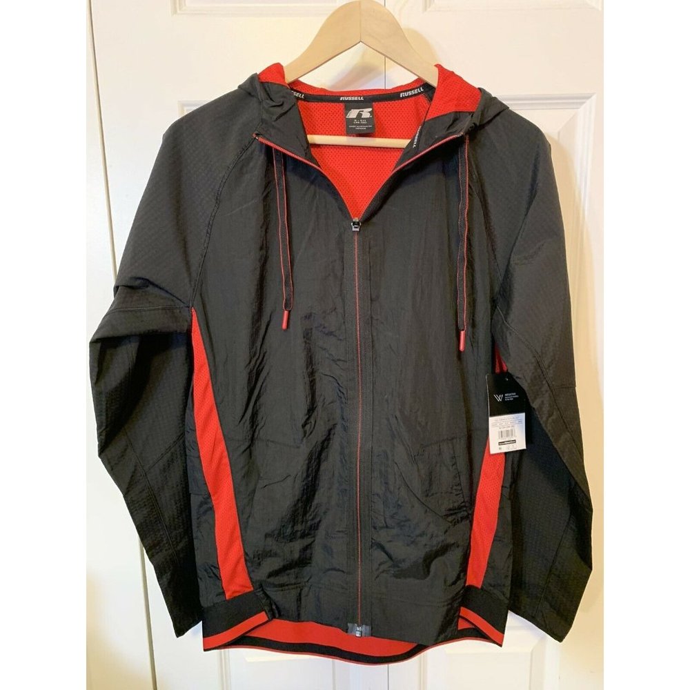New RUSSELL Men's Sz S WINDBREAKER Black Red NWT